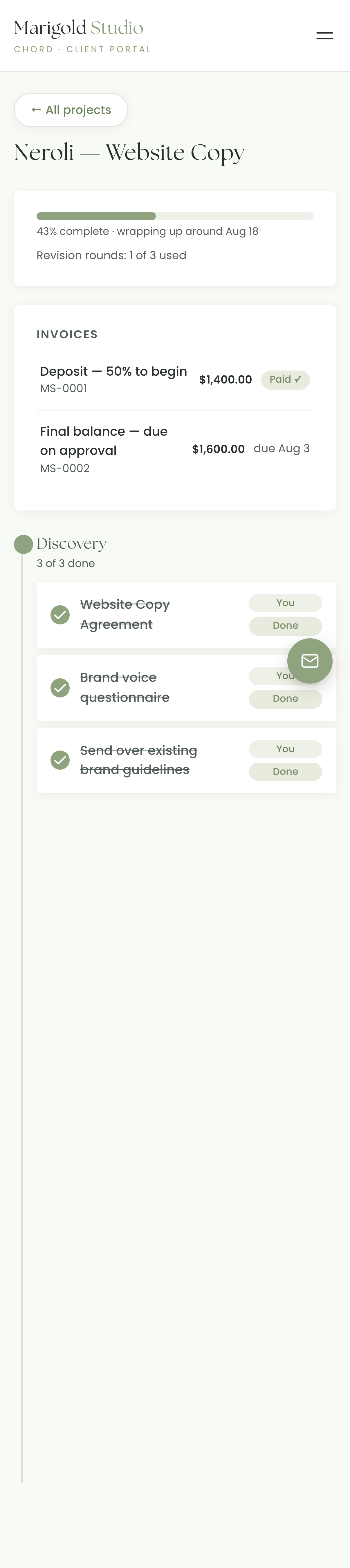 A project inside the client portal