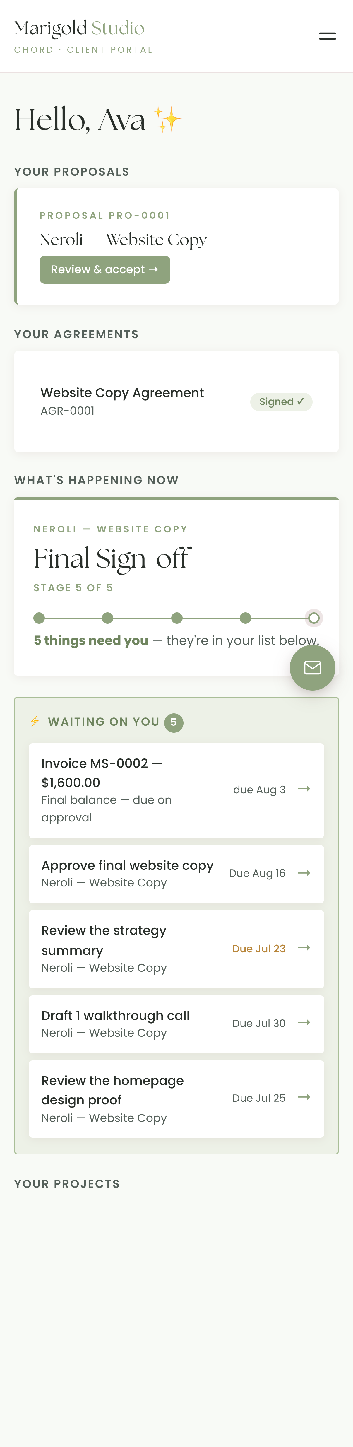 A client's branded Chord portal